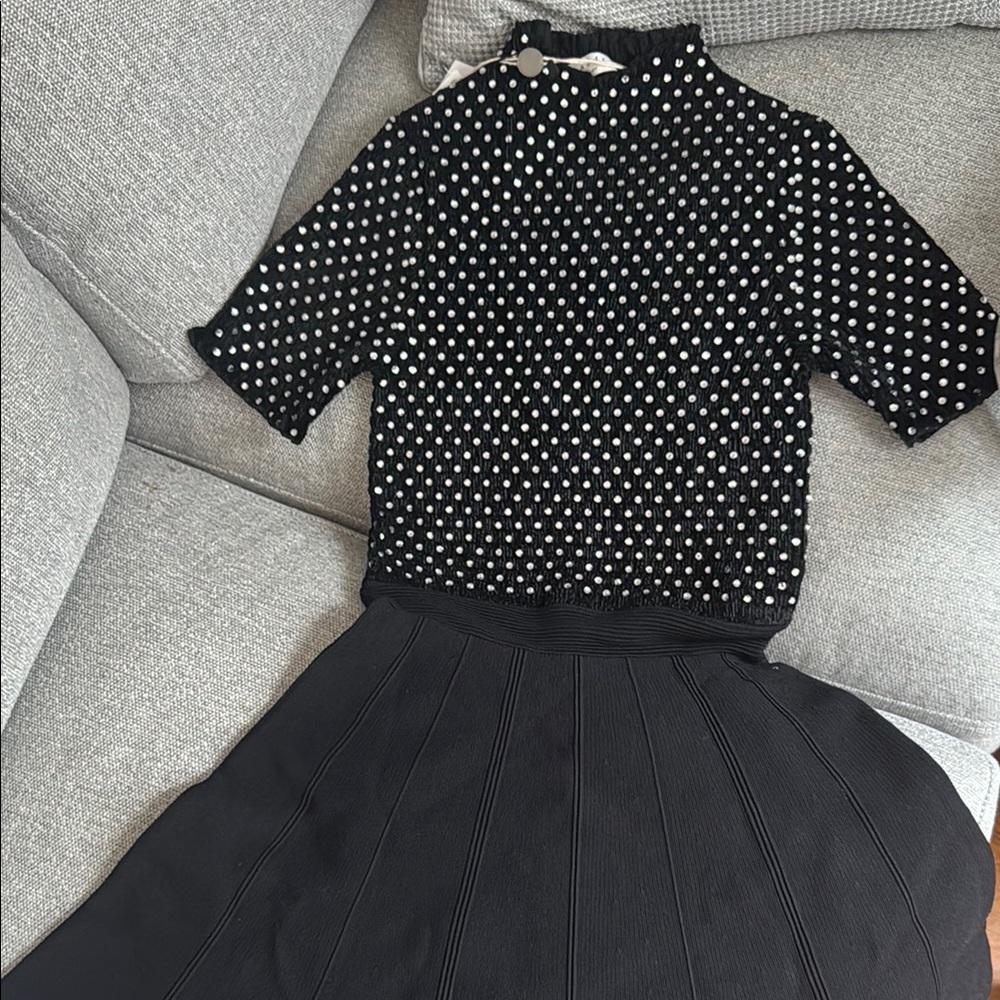 SANDRO PARIS VALENI SMOCKED VELVET DRESS WITH RHINESTONES XS